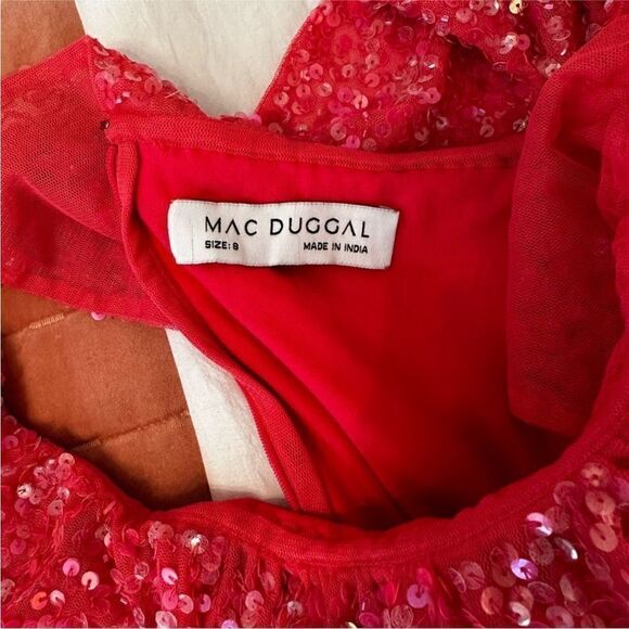 Mac Duggal Pink Sequined Drop Shoulder Trumpet Gown - Picture 8 of 11